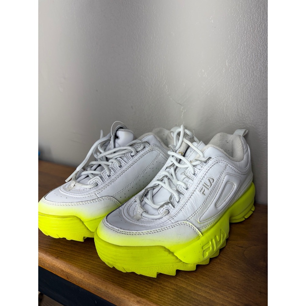 Fila Disruptor II White Neon Yellow Gradient Chunky Sneakers 5FM00692-136 6.5